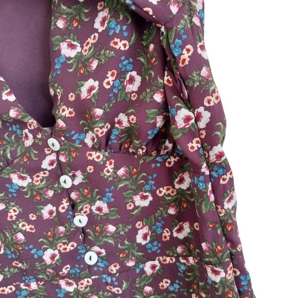 Francesca's Mi Ami Penelope Ruffle Mini Dress Like New Size XXS Purple Floral - Picture 7 of 13
